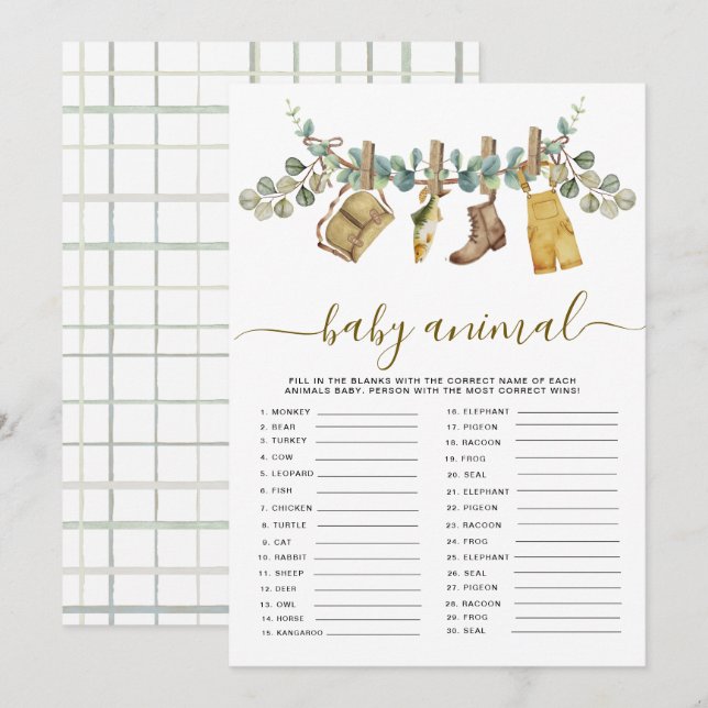 Rustic Little Fisherman Baby Animal Showcard (Vorne/Hinten)