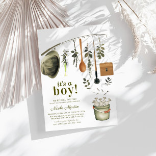 Rustic Little Fisherman Fishing Baby Shower Einladung