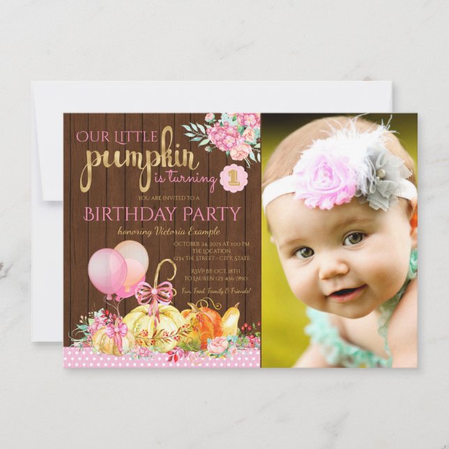 Rustic Little Pumpkin Erster Geburtstag Einladunge Einladung (Vorderseite)