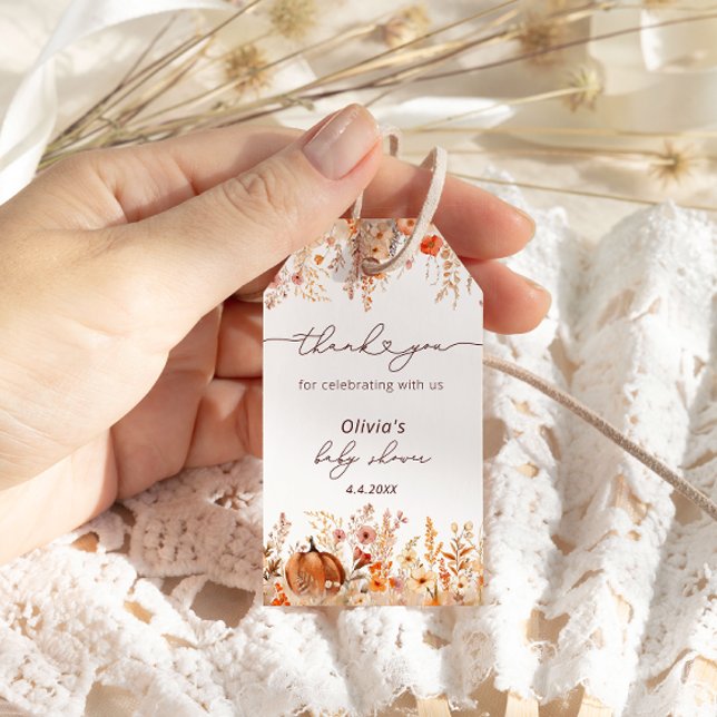 Rustic Little Pumpkin Fall Wildblumen Danke Geschenkanhänger (Von Creator hochgeladen)