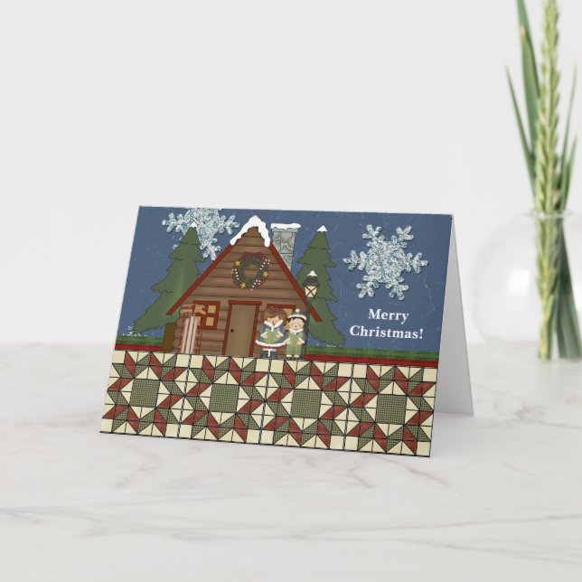 Rustic Lodge Country Cabo Weihnachten in der Nacht (Vorderseite)