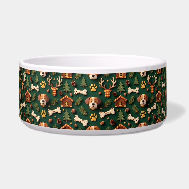 Rustic Lodge Pet Bowl – Woodland Paw Prints Napf (Vorderseite)