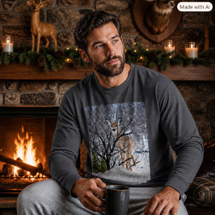 Rustic Lodge Wildtiere im Winter Hirsch Collage He T-Shirt