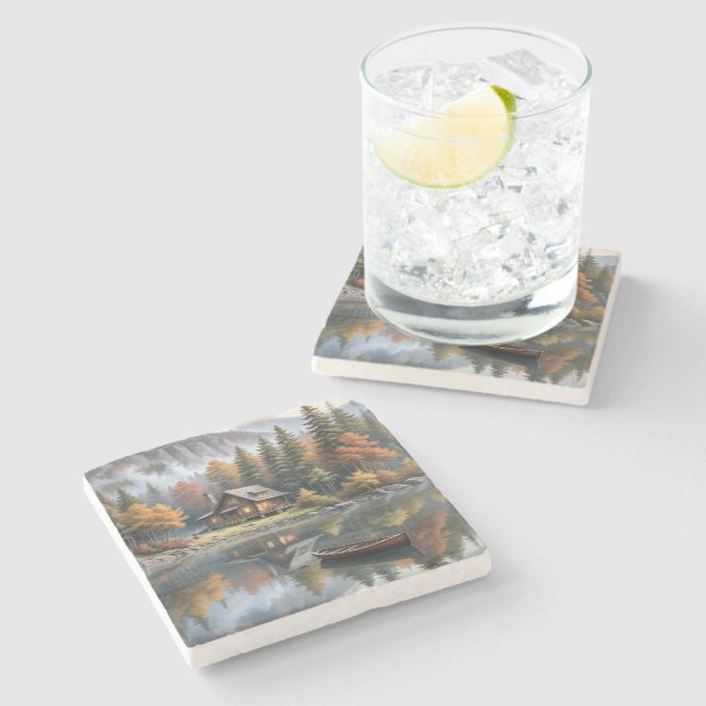 Rustic Log Cabin In the Mountains  Steinuntersetzer (Seitenansicht)