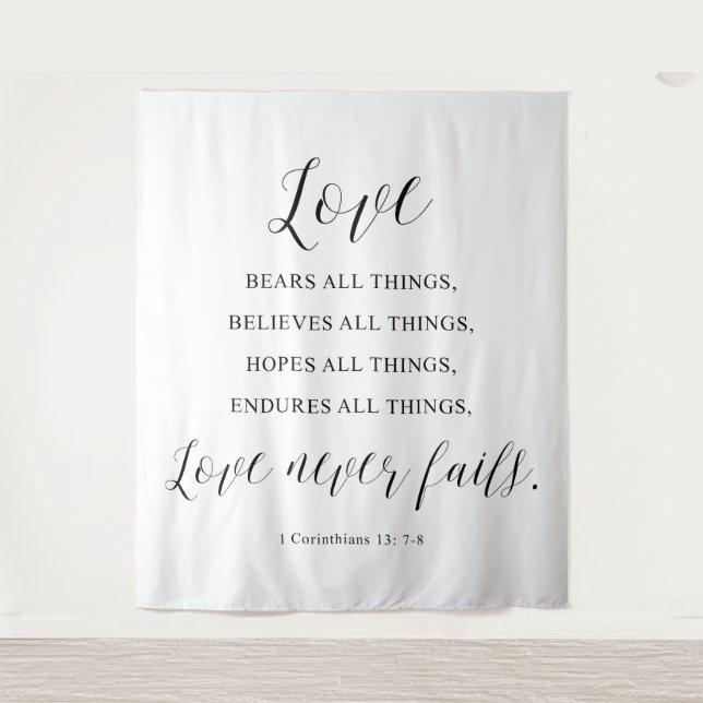 Rustic “Love Never Fails” Wedding  Backdrop Wandteppich (Vorderseite)