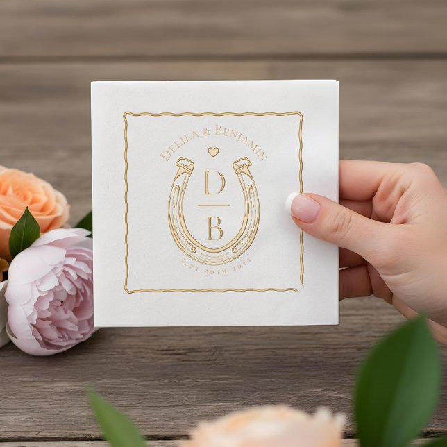Rustic Love Western Horseshoe Monogram Wedding Servietten Mit Folie (Rustic Love Western Horseshoe Monogram Wedding Foil Napkins)