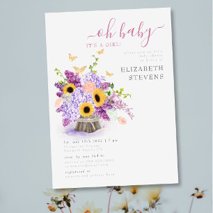 Rustic Lush Sunflowers Elegante Girl Baby Dusche Einladung