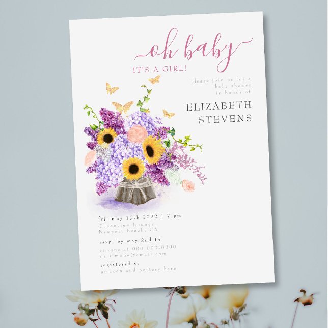 Rustic Lush Sunflowers Elegante Girl Baby Dusche Einladung (Von Creator hochgeladen)