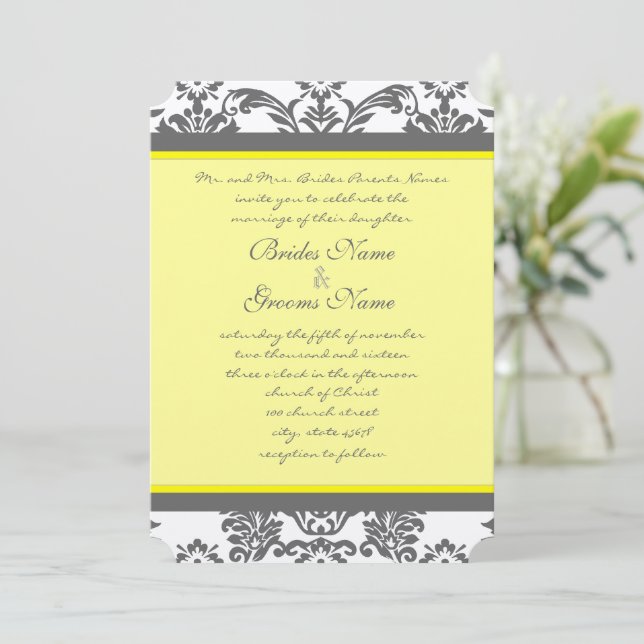 Rustic Luxe Charcoal Gray and Yellow Wedding Einladung (Stehend Vorderseite)