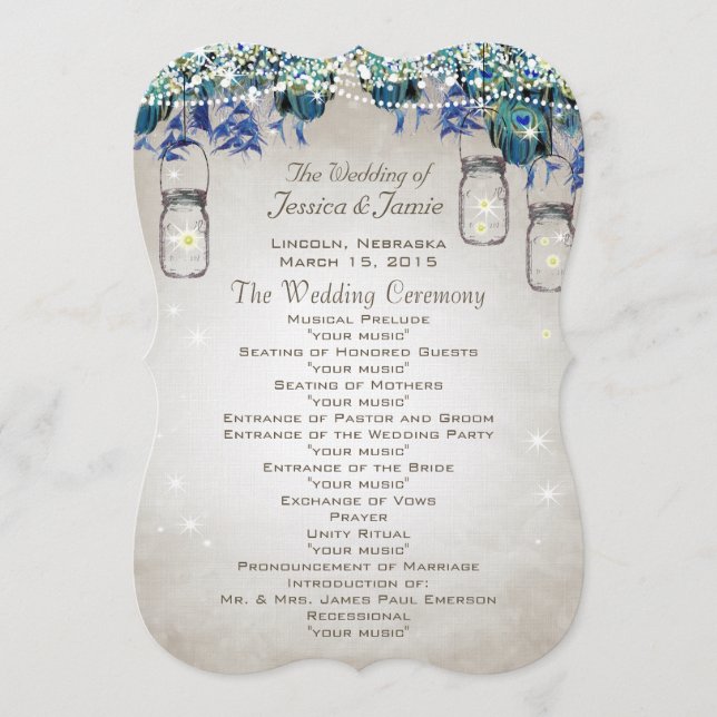 Rustic Luxe Peacock Wedding Program Programm (Vorderseite)