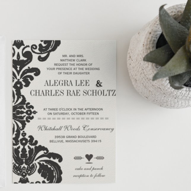 Rustic Luxe Vintag Black Damask Wedites Einladung (Von Creator hochgeladen)
