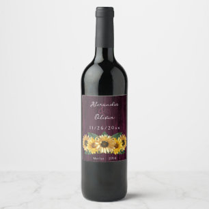 Rustic Magenta Sonnenblume Hochzeitsoße Wein Label Weinetikett