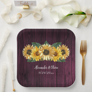 Rustic Magenta Sonnenblume Hochzeitspapier Teller
