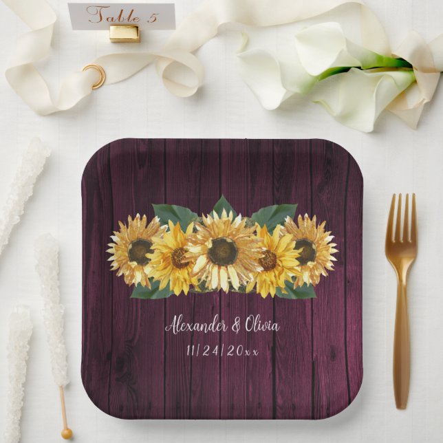 Rustic Magenta Sonnenblume Hochzeitspapier Teller (Hochzeit)