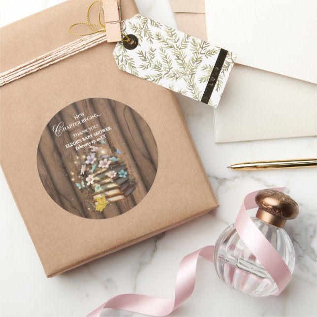 Rustic Magical Storybooks Baby Dusche Runder Aufkleber (Schenken)