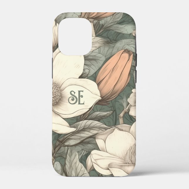 Rustic Magnolias Painted Initials Floral Botanical Case-Mate iPhone Hülle (Rückseite)