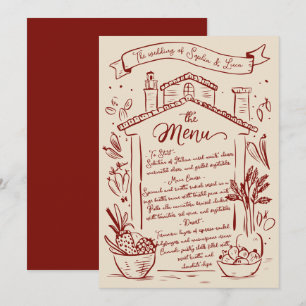 Rustic Main Drake Italien Menu Mariage Crème Rouge