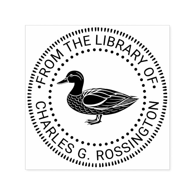 Rustic Mallard Duck Standing Library Book Name Permastempel (Design)