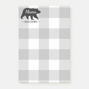 Rustic Mama Bear Grau Black Monogram Name 4x6 Post-it Klebezettel