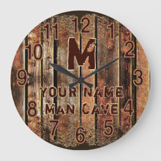 Rustic Man Cave Clock or Little Man Cave Pillow Große Wanduhr