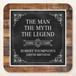 Rustic Man Myth Legend 100th Birthday Black Rechteckiger Pappuntersetzer