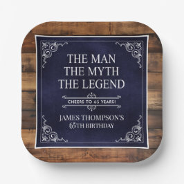 Rustic Man Myth Legend 65. Geburtstag Navy Blue Pappteller