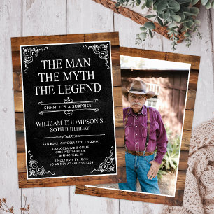 Rustic Man Myth Legend Überraschung Foto 80 Geburt Einladung