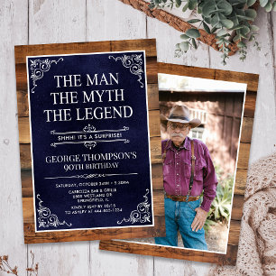 Rustic Man Myth Legend Überraschung Foto 90 Geburt Einladung