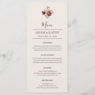 Rustic Maple Leaf Fall Wedding Menu Card Menükarte