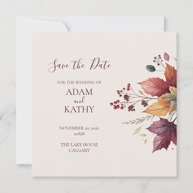 Rustic Maple Leaf Fall Wedding Save the Date Card (Vorderseite)