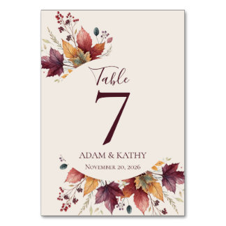 Rustic Maple Leaf Fall Wedding Table Numbers Tischnummer