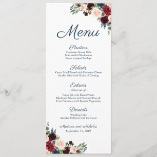 Rustic Marine Marsala Floral Mariage Menu Cartes e