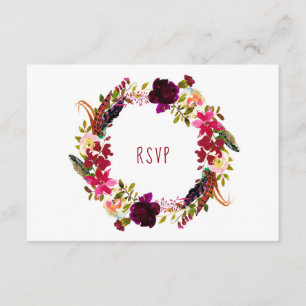 RUSTIC Maroon Floral Wreath Wood UAWG buffet 3979 RSVP Karte