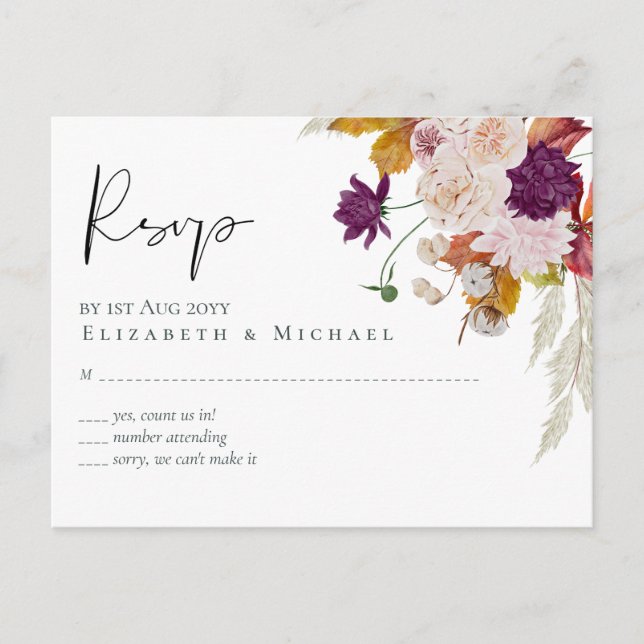 Rustic Maroon Ginger Blush Wedding RSVP Postkarte (Vorderseite)