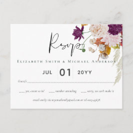 Rustic Maroon Ginger Blush Wedding RSVP Postkarte