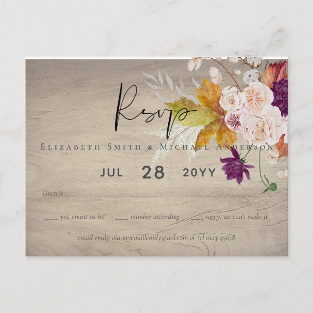 Rustic Maroon Ginger Blush Wedding RSVP Postkarte (Vorderseite)