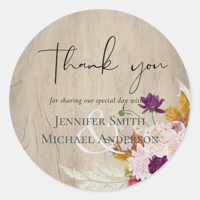 Rustic Maroon Ginger Blush Wedding Runder Aufkleber (Vorderseite)