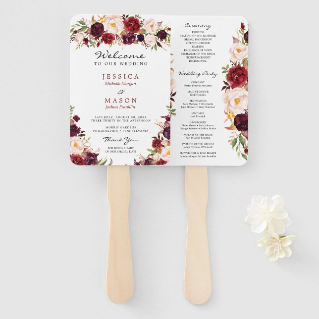 Rustic Marsala Burgundy Fan-Programmvorlage Fächer (Vorne und Hinten)
