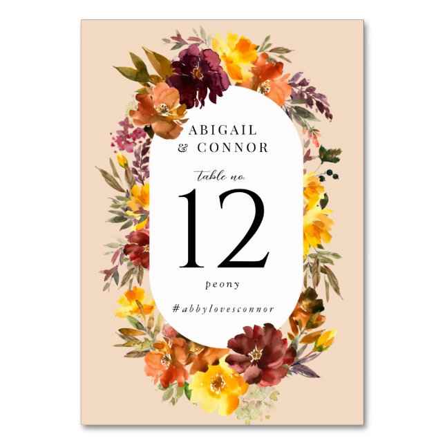 Rustic Marsala Burnt Orange Fall Wreath Tischnummer (Vorderseite)