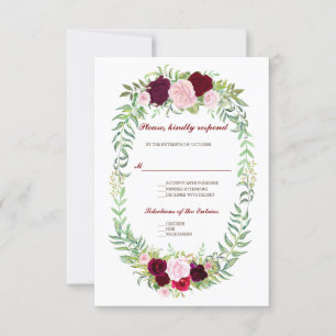 Rustic Marsala Floral Wreath Burgundy Wedding RSVP