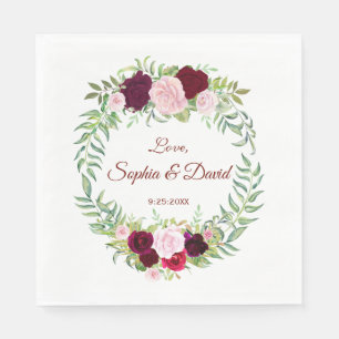 Rustic Marsala Floral Wreath Burgundy Wedding RSVP Serviette