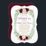 Rustic Marsala Floral Wreath Sweet 16 Einladung<br><div class="desc">Rustikale Marsala Blumenreath Burgund Geburtstagseinladung. Dieses rustikale Design zeichnet sich durch herrliche Aquarellfarben-Blume in einem Kranz auf weißem Hintergrund aus. Auf der Rückseite befindet sich ein schöner bordeauxfarbener Hintergrund. Verwenden Sie das Tool Anpassen,  um Ihre Informationen hinzuzufügen. Für mehr,  besuchen Sie bitte meine Burgundy Marsala Floral Wreath Collection.</div>