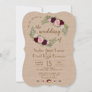 Rustic Marsala Watercolor Floral Burlap Wedding Einladung
