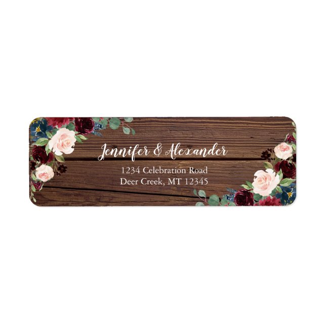 Rustic Marsala Wood Floral Wedding Label (Vorne)