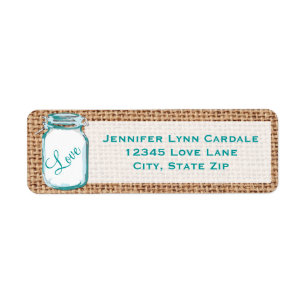 Rustic Mason Jar Aquamarin Burlap Wedding Address 
