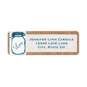 Rustic Mason Jar Aquamarin Burlap Wedding Address 