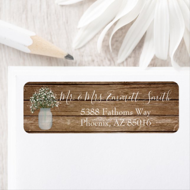 Rustic Mason Jar Babys Atemrücksendeadresse Etiket (Insitu)