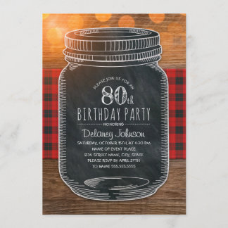 Rustic Mason Jar Backyard 80. Geburtstagsparty Einladung