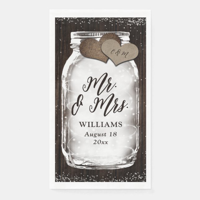 Rustic Mason Jar Barn Wood Mr & Mrs Wedding Serviette (Vorderseite)