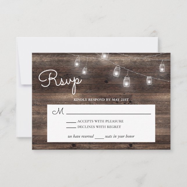 Rustic Mason Jar Barn Wood RSVP Karte (Vorderseite)